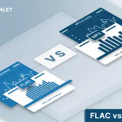 Visual comparison of FLAC (lossless) and MP3 (lossy) audio formats, highlighting their differences in quality and data.