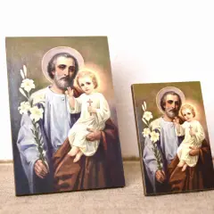 Dwa obrazy przedstawiające Świętego Józefa z Dzieciątkiem Jezus. Idealne do odmawiania litanii do świętego Józefa.