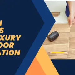 Learn how to install LVT flooring correctly by avoiding common mistakes. A person is shown laying down wood-look vinyl planks.