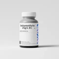 Flacone di Deltametrina 25g/L EC, agrochimico per il controllo degli insetti.