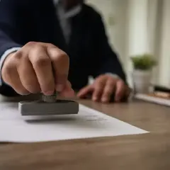 Dłoń notariusza z pieczęcią nad dokumentem. Zastanawiasz się, ile kosztuje porada prawna u notariusza?
