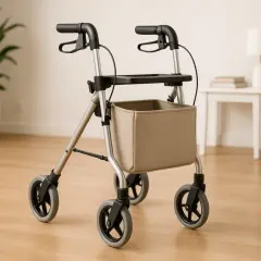 Rollator auf Rezept mit Pflegestufe 2. Ein praktischer Gehwagen mit Tasche für mehr Mobilität im Alltag.