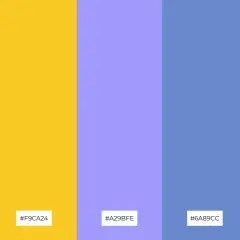 A palette featuring a bright mustard yellow and its complementary colors: soft yellow, lavender, and two shades of blue.