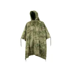 Poncho Mil-Tec con capucha y cordones, estampado de camuflaje verde y marrón.
