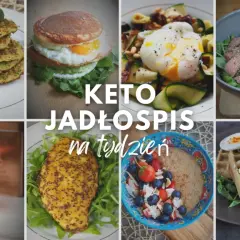 Keto jadłospis na tydzień: placki cukiniowe, jajko sadzone z awokado, sałatka z wołowiną, koktajl, kurczak i owsianka z owocami.