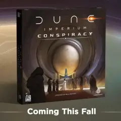 Gra Dune: Imperium Conspiracy. Na okładce członkowie zakonu w szatach stoją przed tajemniczą, monumentalną budowlą.