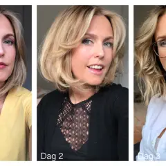Kvinnan visar upp sin nya, snygga bob frisyr kort page i tre olika dagar och outfits.
