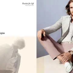 Elegancki mężczyzna w garniturze od włoskich marek odzieżowych Ermenegildo Zegna.