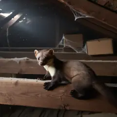 Kuna na strychu, w pajęczynach i kurzu. Zastanawiasz się, jak pozbyć się kuny? Oto ona, w swoim naturalnym środowisku.