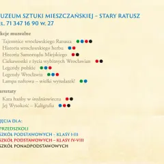 Muzeum Sztuki Mieszczańskiej we Wrocławiu oferuje lekcje o historii miasta, legendach i warsztaty.