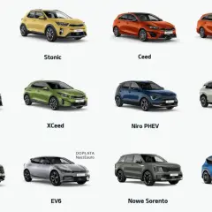 Przegląd typów samochodów osobowych: Nowe Picanto, Stonic, Ceed, Ceed Kombi, Proceed, XCeed, Niro PHEV, EV3, Sportage, EV6, Nowe Sorento, EV9.
