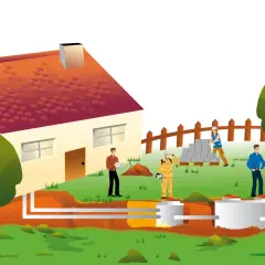 Przedstawienie budowy przydomowej oczyszczalni ścieków, gdzie pracownicy oceniają koszt budowy.