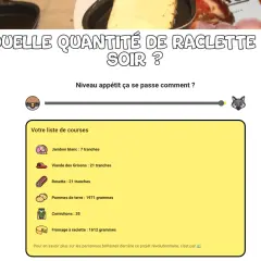 Liste de courses pour une raclette pour 15 personnes : jambon, viande, rosette, pommes de terre, cornichons et 1,6kg de fromage.