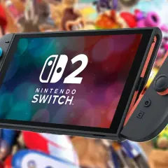 Nintendo Switch z logo "2" i Mario w tle. Idealne gry na Nintendo Switch 2 dla całej rodziny.