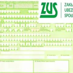 Formularz ZUS ZLA z zielonym logo ZUS i polami do wypełnienia.