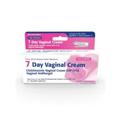 Opakowanie kremu dopochwowego Clotrimazole Vaginal Cream USP (1%) na 7 dni leczenia, z aplikatorem. Skuteczny w walce z infekcjami intymnymi.