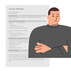 Ilustracja przedstawia fragment CV i zmartwionego mężczyznę.