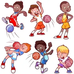 Dzieci grają w zbijaka, rzucając i odbijając piłki. Radosna zabawa sportowa.