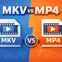 MKV vs MP4: A visual comparison of the popular video container formats. The MKV container is on the left, with its distinct blue theme.