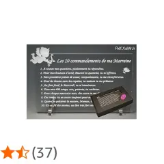 Plaque gravée "Les 10 commandements de ma Marraine" avec un coffret cadeau.