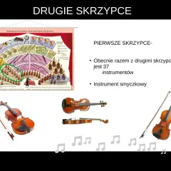 Instrumenty smyczkowe: skrzypce, altówka, wiolonczela, kontrabas. Schemat orkiestry symfonicznej i zdjęcia instrumentów.