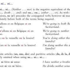 Lezione di francese su "ne... ni... ni..." (né... né...). Esempi: "Non faccio né i piatti né il bucato.
