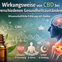 CBD-Öl-Flasche mit Pipette, Gehirn, Knochen und Symbolen für Schmerz, Angst und Schlaf. Die Grafik zeigt, dass CBD entzündungshemmend wirkt.