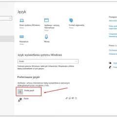 Ustawienia Windows 7 zmiana języka. Widok panelu "Język" z opcją dodania nowego języka.