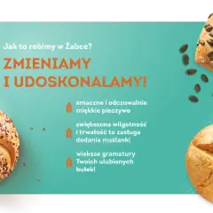 Bułki z ziarnami i dynią na tle grafiki z tekstem.