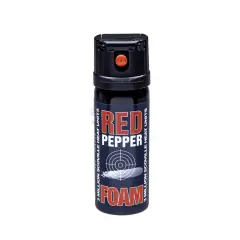 Puszka gazu pieprzowego "RED PEPPER FOAM" z celownikiem i napisem "3 MILLION SCOVILLE HEAT UNITS".
