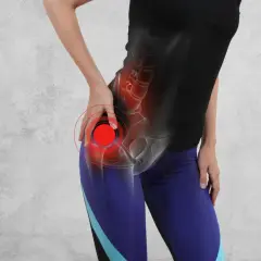 Ból w biodrze, zaznaczony czerwonym okręgiem, sugeruje problem z biodrem koślawym.