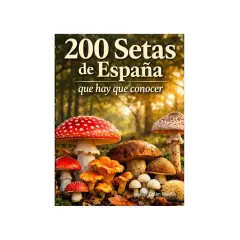 Un libro muestra la diversidad de **setas en España**, con imágenes de varias especies, incluyendo la seta de fly agaric y otras setas comestibles y venenosas.