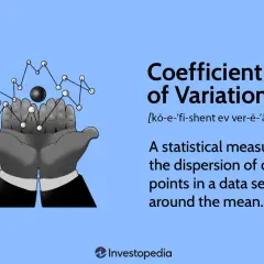 Mani che sorreggono un grafico a punti e linee, con la dicitura "Coefficient of Variation". Utile per calcolare il coefficiente di variazione in Excel.