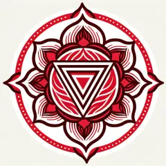 Czerwona mandala z trójkątem w środku, symbolizująca czakrę.