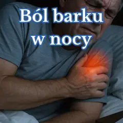 Mężczyzna cierpi na ból barku w nocy. Szuka domowych sposobów na zapalenie stawu barkowego.