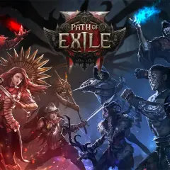 Postacie z Path of Exile w dynamicznej walce, gotowe do akcji. Spolszczenie gry dodaje głębi tej mrocznej fantastyce.