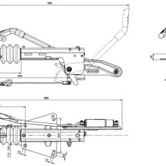 Disegno tecnico di un freno a inerzia per rimorchi, con quote e dettagli costruttivi.