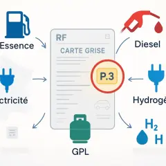 La carte grise indique le type de carburant : essence, diesel, GPL, électricité, hydrogène.