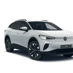 Biały Volkswagen ID.4 z nowoczesnymi światłami LED i charakterystycznym grillem.