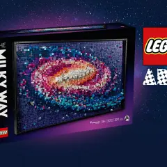 LEGO Art: Die Milchstraße als detailreiches Mosaik aus bunten Steinen. Ein galaktisches Bauprojekt für Sternenfreunde.