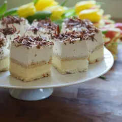 Szybkie ciasto z budyniem, puszyste i delikatne, posypane wiórkami czekolady. Idealne na każdą okazję.