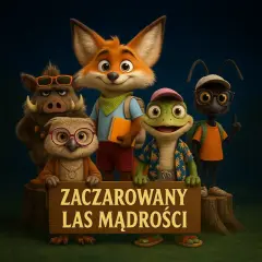 Leśne misie na dobranoc: lis, sowa, żaba, dzik i mrówka pozdrawiają z Lasu Mądrości.