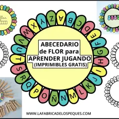 Abecedario de flor para aprender jugando. Letras del alfabeto en pétalos de flor, ideal para el invierno.