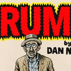 The word "CRUMB" in bold red letters with a jagged yellow and black outline. Below it, a portrait of a man with glasses and a hat, and the text "by DAN NADEL". This is a piece of art.