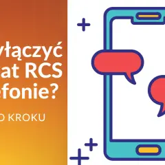 Jak wyłączyć sms czat RCS w telefonie? Instrukcja krok po kroku z ikoną smartfona i dymkami czatu.