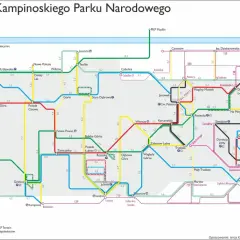 Mapa szlaków Kampinoskiego Parku Narodowego, idealna na wycieczkę z psem.