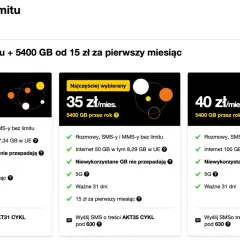 Oferta Orange: rozmowy, SMS, MMS bez limitu i 5400 GB internetu. Wybierz pakiet od 31 zł/mies. lub skorzystaj z promocji na pierwszy miesiąc.