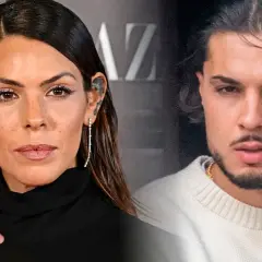 Laura Matamoros y Carlo Costanzia, dos figuras mediáticas, aparecen en un montaje. Ella, con un look elegante, y él, con un jersey de cuello alto.