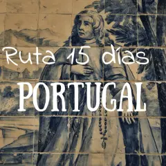 Ruta de 15 días por Portugal, con un diseño de azulejos antiguos que evoca un viaje histórico.