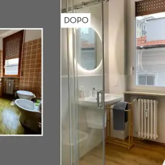 Prima e dopo: un bagno datato con piastrelle verdi e arancioni è stato trasformato in uno spazio moderno e luminoso. Un progetto per rifare il bagno con stile.
